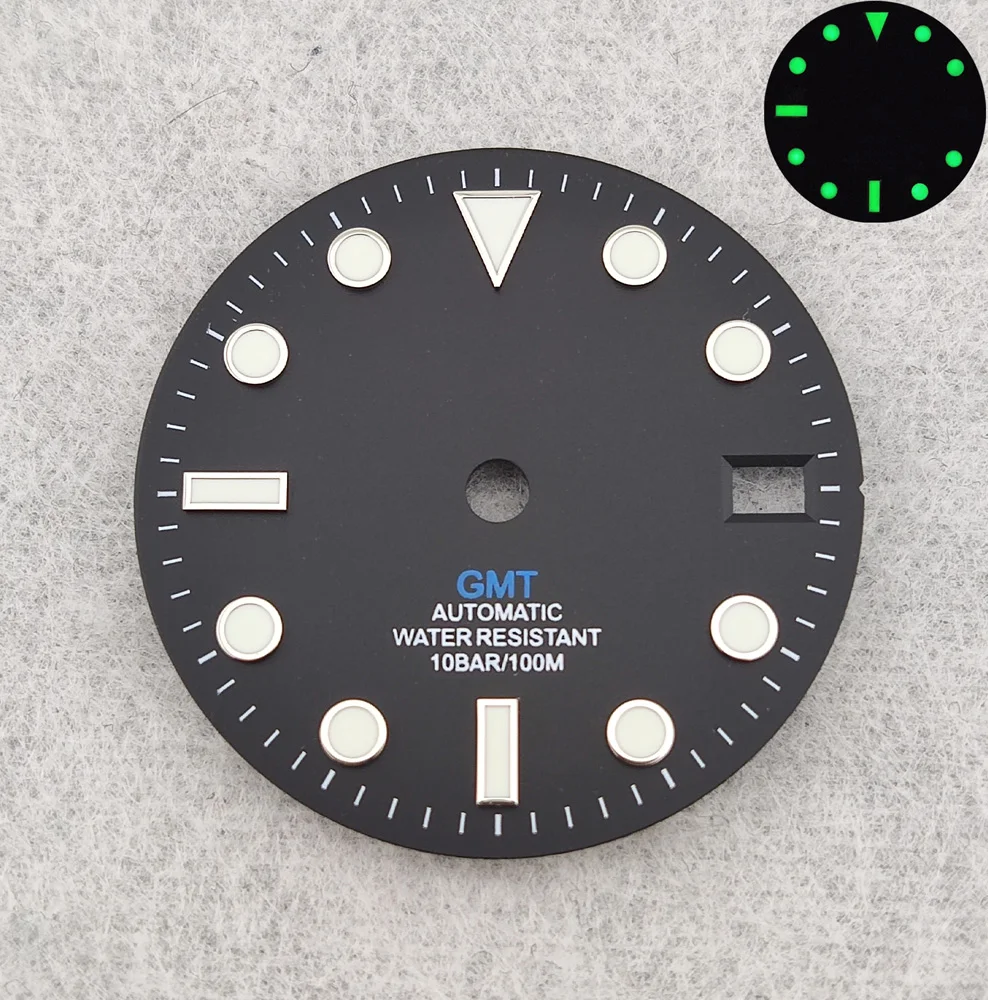 Циферблат 28,5 мм, циферблат GMT, циферблат NH35, циферблат NH34, светящийся циферблат, индивидуальный логотип, подходит для NH34/NH35/NH36, запасные части для часов с механизмом