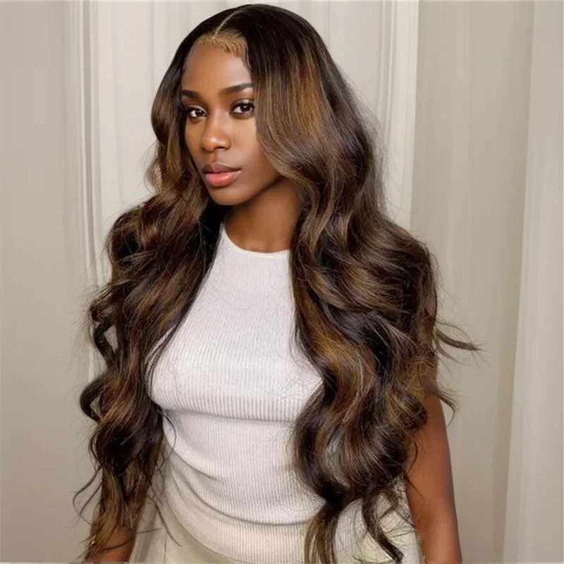 

200 Density 13-36 Inch P4-27 Highlight Ombre Body Wave 13x4 HD Lace Front Wig Human Hair 13x6 Lace Frontal Wig woman