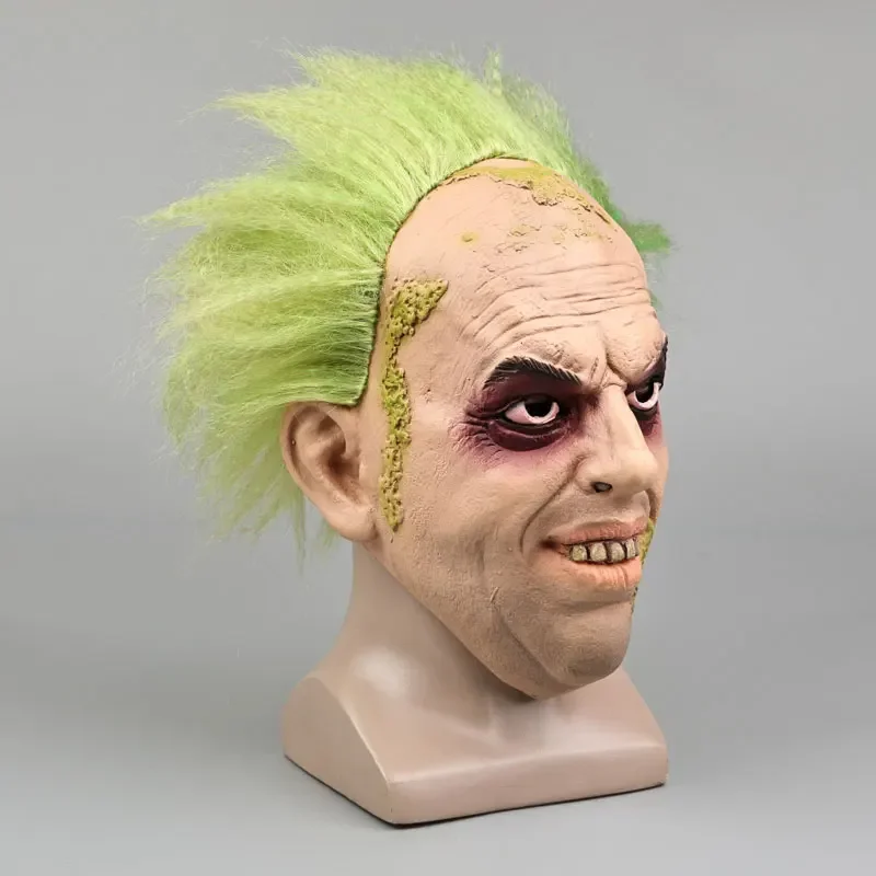 Máscara de látex com peruca masculina, cosplay assustador, Rubie Beetlejuice, horror de Halloween, vestido extravagante, carnaval, novo