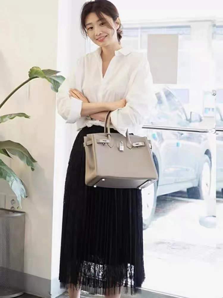 Top suelto informal blanco irt para mujer primavera otoño Dongda Gate Design Sensation talla grande grasa MM tejido algodón largo Sve P...