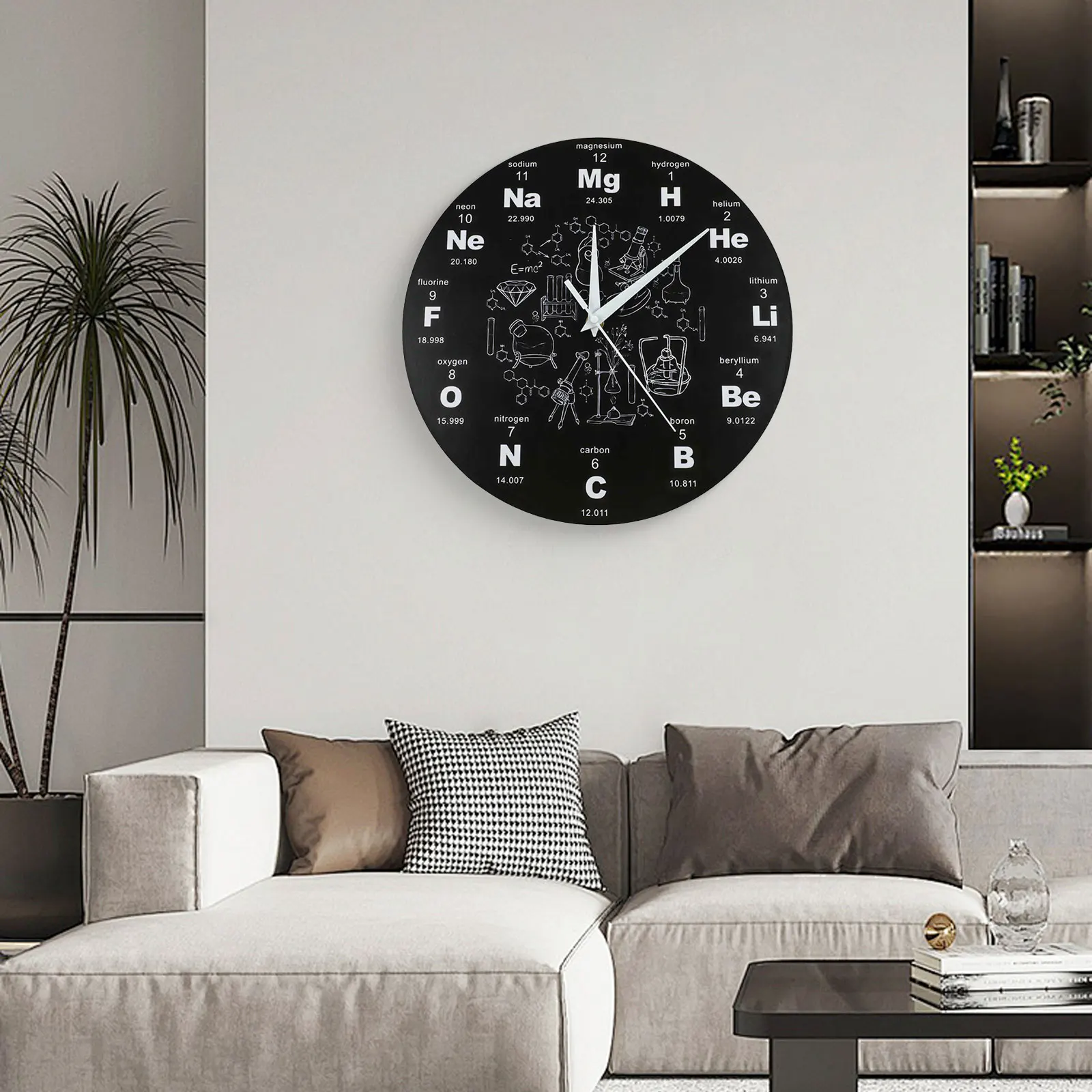 Artistic Wall Clock Featuring Math Formulas and Periodic Table Perfect for Science Decor in Educational Spaces