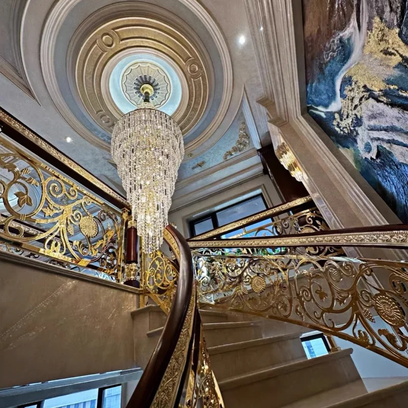 Large Spiral Design Crystal Chandelier For Staircase Lobby Modern Led Lamp Luxury Home Decor Light Fixture Hotel Engineering view 4