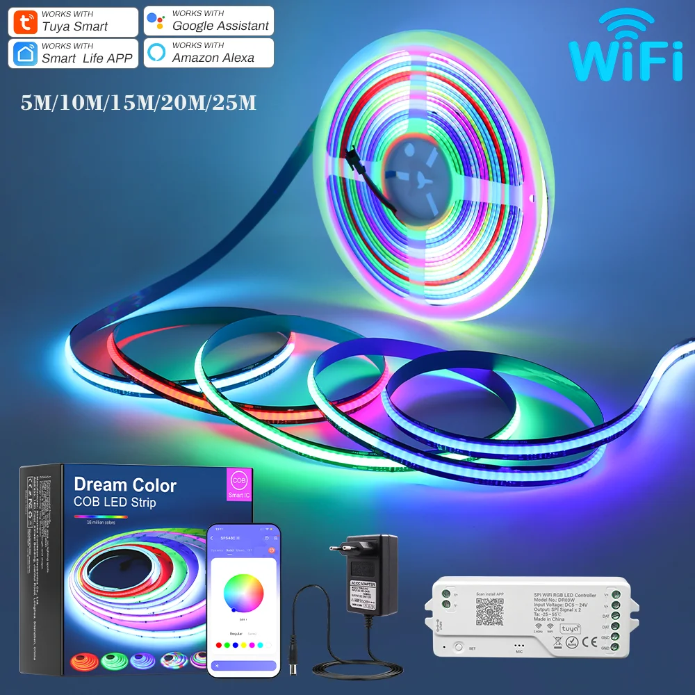 1M-25M Tuya WiFi Addressable LED Strip Lights Kit WS2811 SPI RGBIC Dream Color LED Tape 24V Pixel Strip For Home Decor