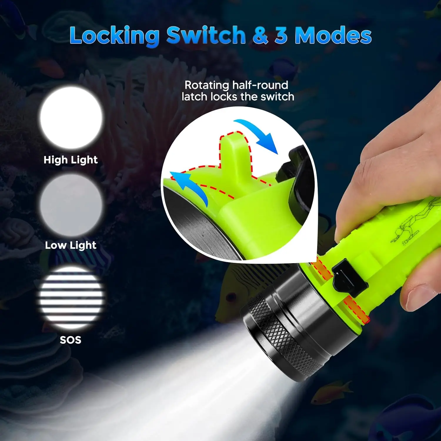 Rechargeable Diving Flashlight 3800 Lumen Scuba Diving Light 3 Modes Underwater IPX8 Waterproof Dive Torch Submersible Light