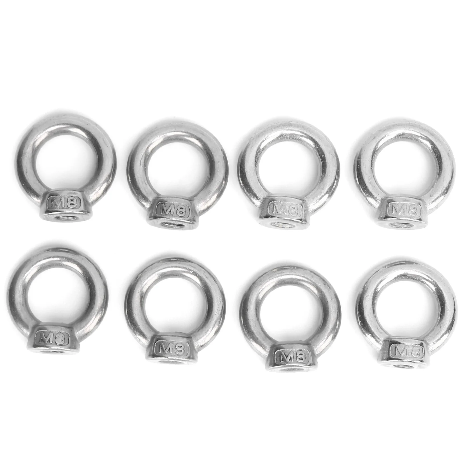 8pcs Eye Nuts Stainless Steel Outdoor Lifting Tools for Ocean Industry Yachts Motor Boats Assault ShipsM8 140kg Load