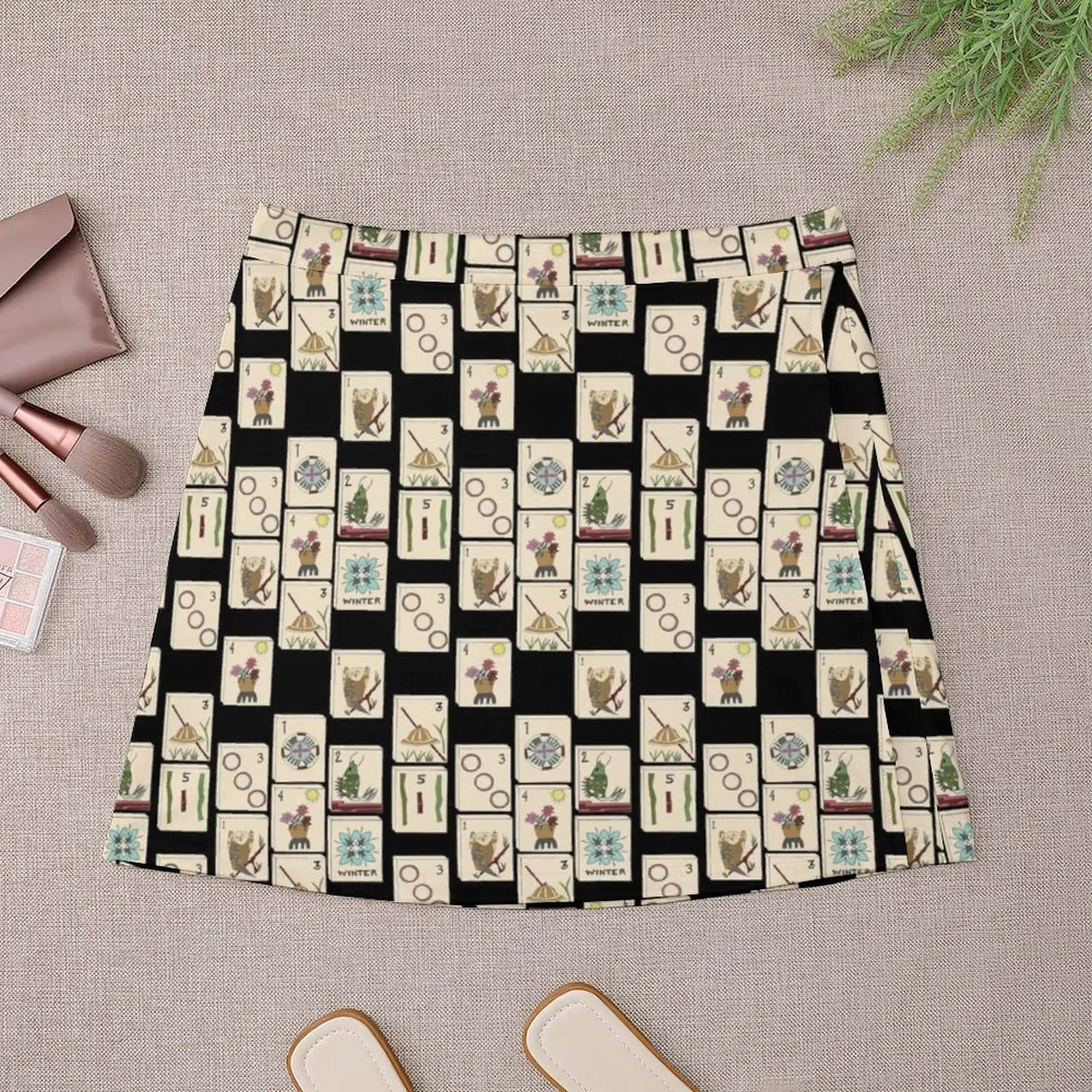 Mahjong majong preto telha padrão mini saia roupas de luxo feminino roupas coreanas mini saia