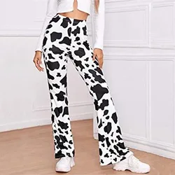 Y2K New Fashion Micro Raglan High Waist Design Horn Bottom Pants Cow Print Thin Material Slim Crop Pants