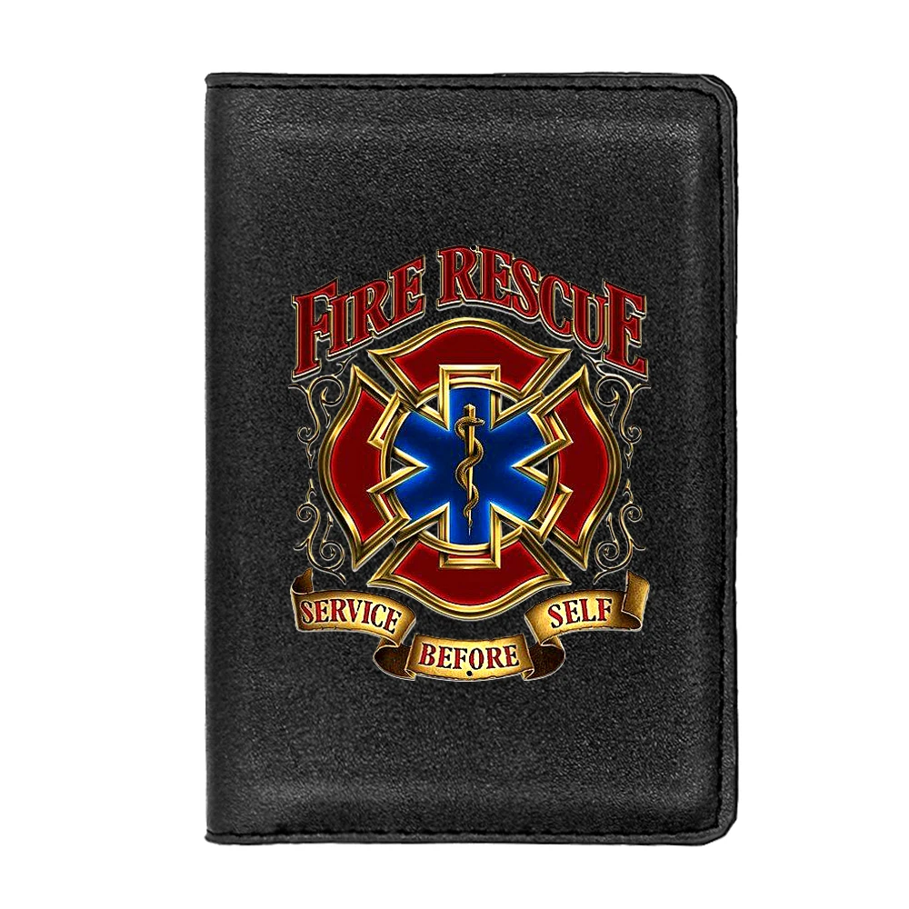 New Fire Rescue Service Before Self passport Cover Men Women Leather Slim ID Card Travel Holder Pocket Wallet Purse Money Case