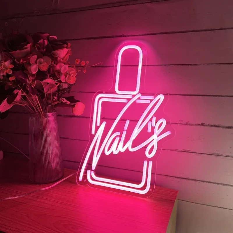 Nails Neon Sign LED Lights Nail Polish Light Up Signs for Beauty Room Girl Room Nails Salon Wall Decor Manicure Shop Signboard