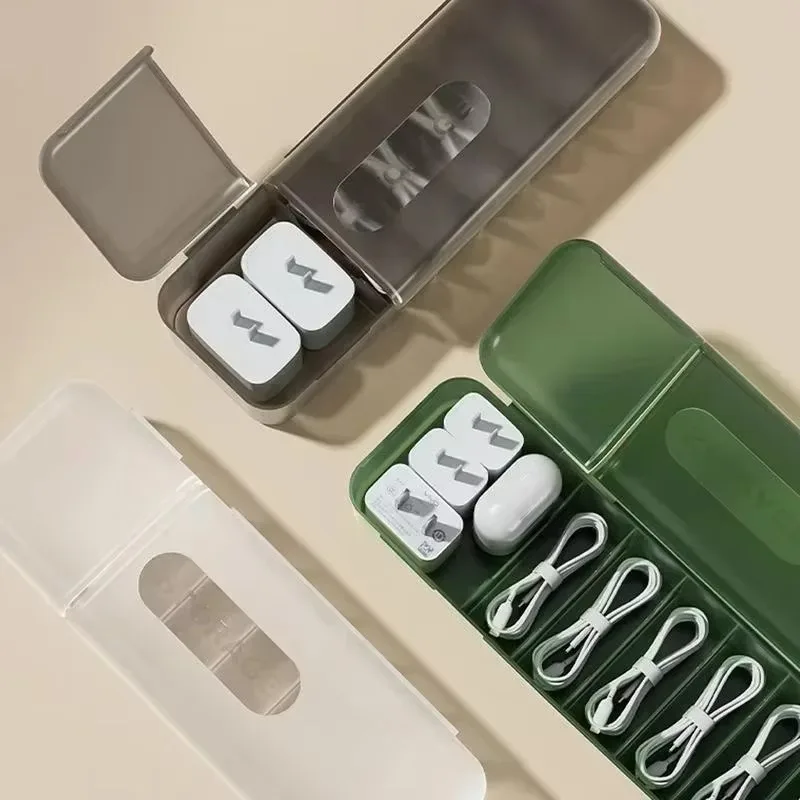Creative Data Cable Storage Box Large Capacity Charger Cable Management Box Desktop Multi Grid Solid Color Plastic Storage Boxes