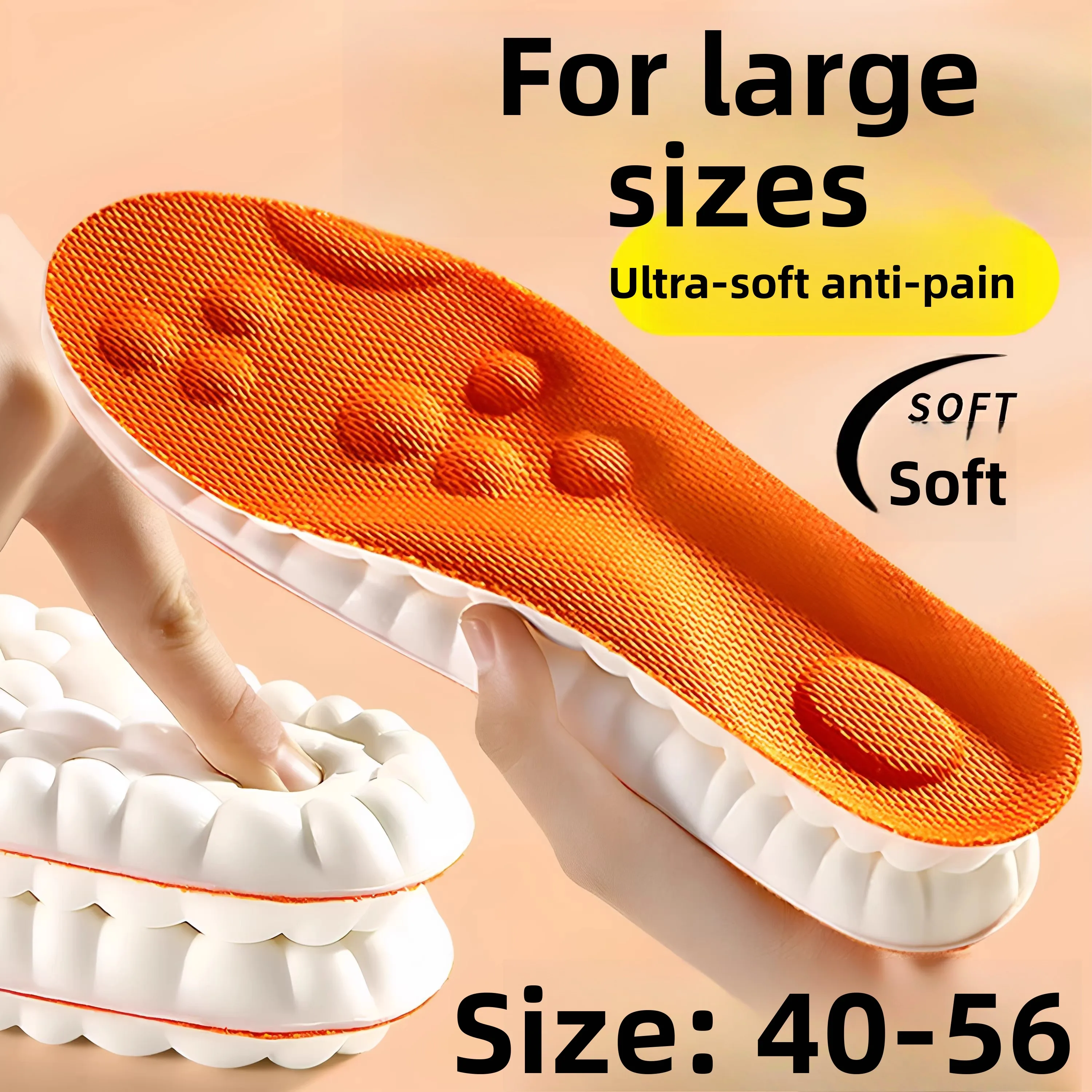 Extra Soft Shoe Inserts for Large Size Shoes Pain Relief 47 Code Comfortable Long Time Standing Absorb Sweat Odor Control Men's