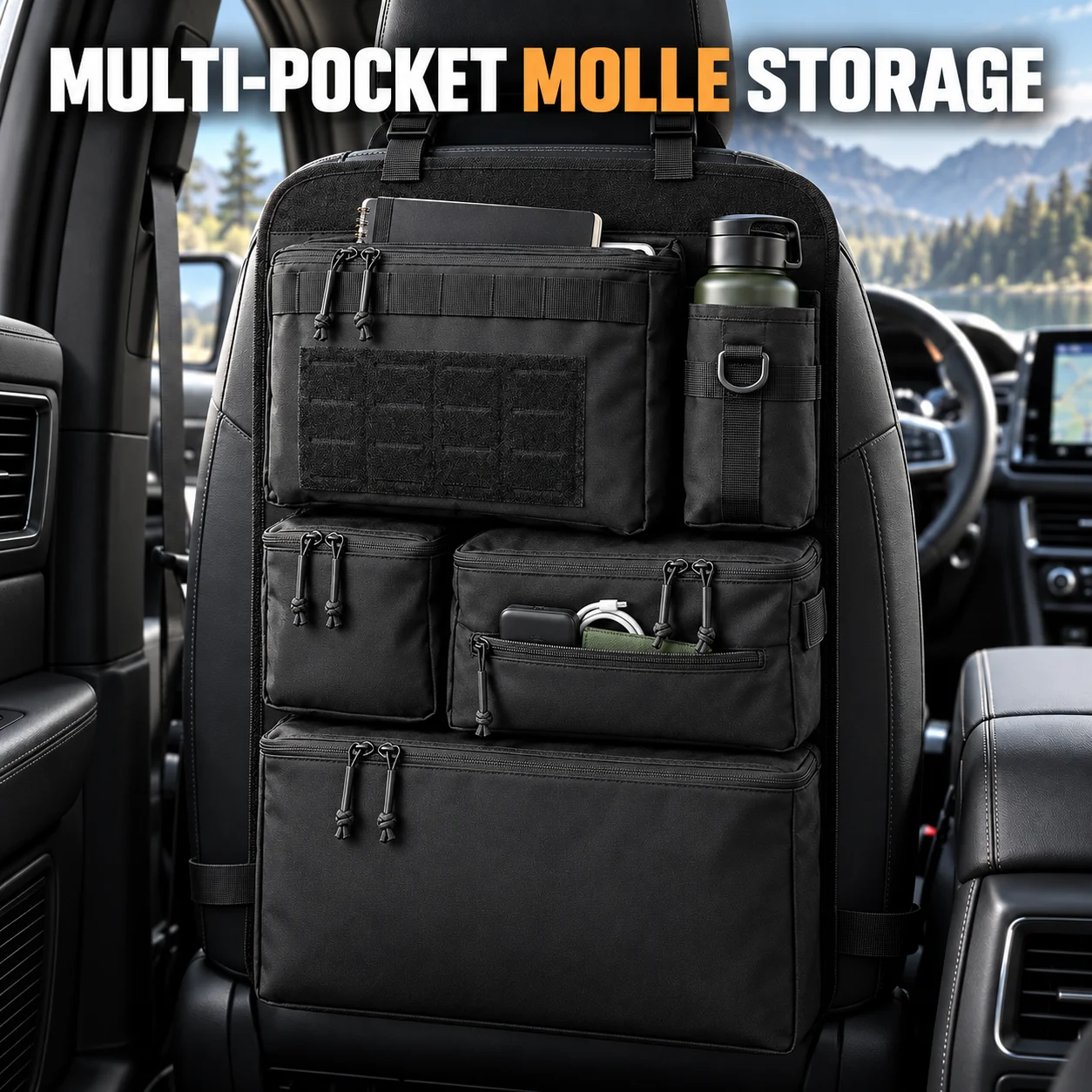 Tactical MOLLE Car Seat Back Organizer Oxford Fabric Multi-Pocket Vehicle Storage Bag Seat Protector for SUV Truck Jeep