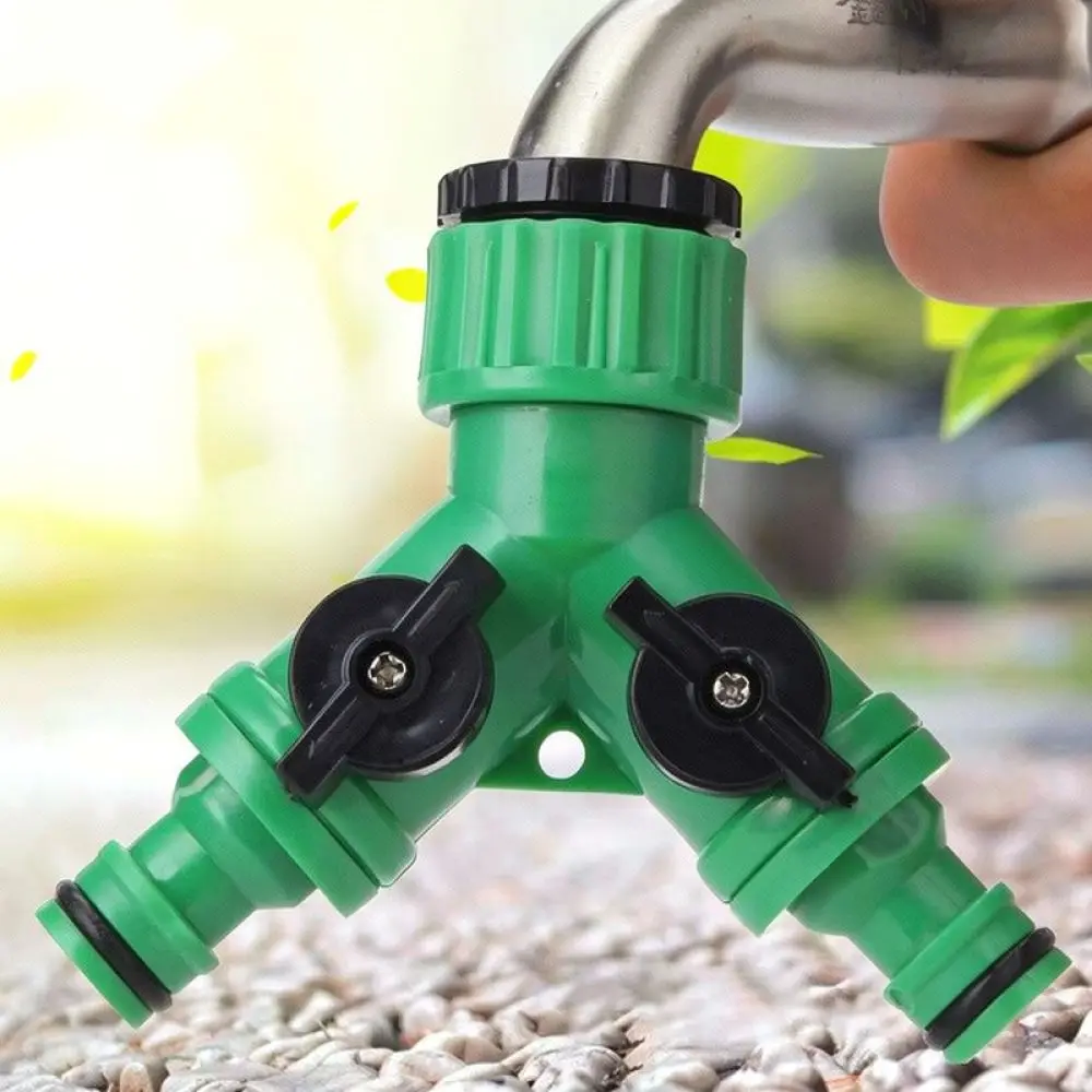 Plastic Garden Faucet Diverter Double Outlet Connector With Control Switch For Watering Irrigation Hose Lawn Yard Equipment