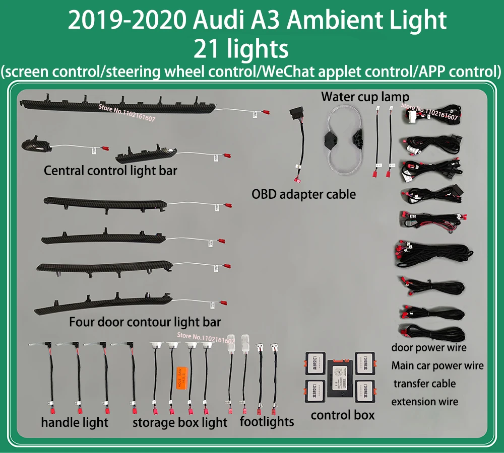 Ambienteverlichting voor Audi A3 8V 8Y S3 RS3 2013-2021 LHD RHD dashboard ventilatieopening decoratieve LED sfeerverlichting RGB voetverlichting 30-kleuren - afbeelding 1