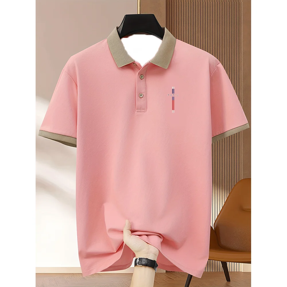 Men's New Summer Short Sleeved Polo Shirt Golf Shirt Breathable Micro Elastic Pattern Print Design Sports Fashion Top