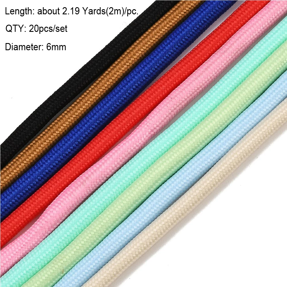 KitBeads 20pcs 6mm Polyester Cord Colorful Round Braided Rope 2m/pc for Jewelry Making DIY Bracelet Necklace Crafts