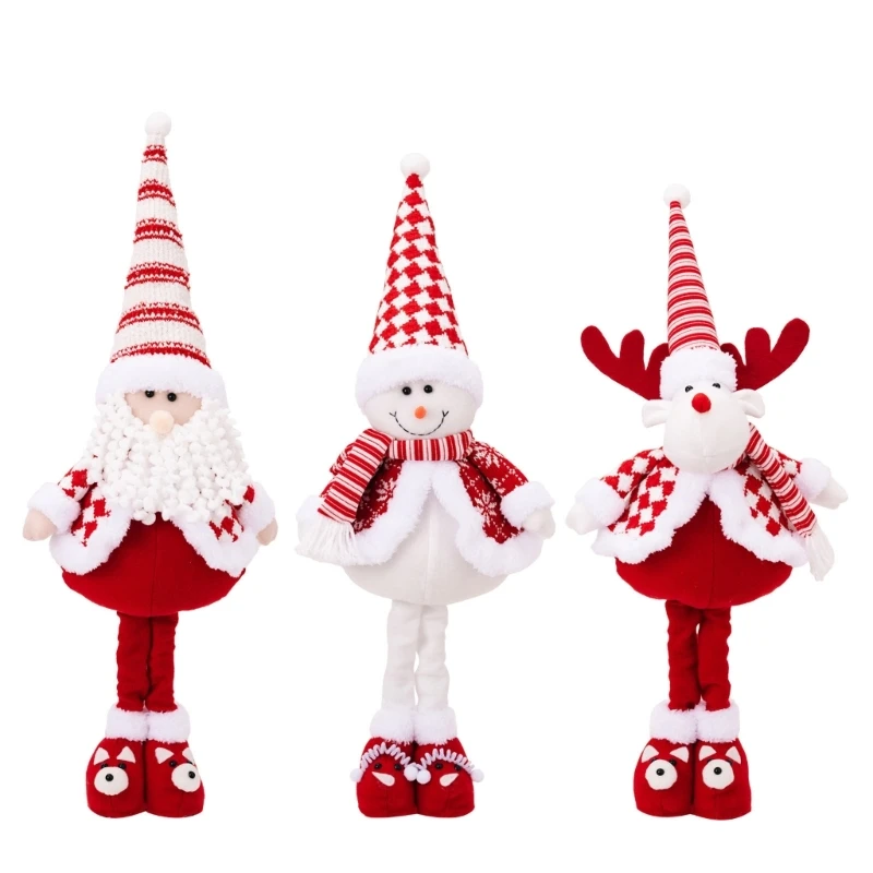 KX4B Navidad Santa muñeco nieve ciervo pie muñecos peluche estatuilla retráctil pierna larga juguete