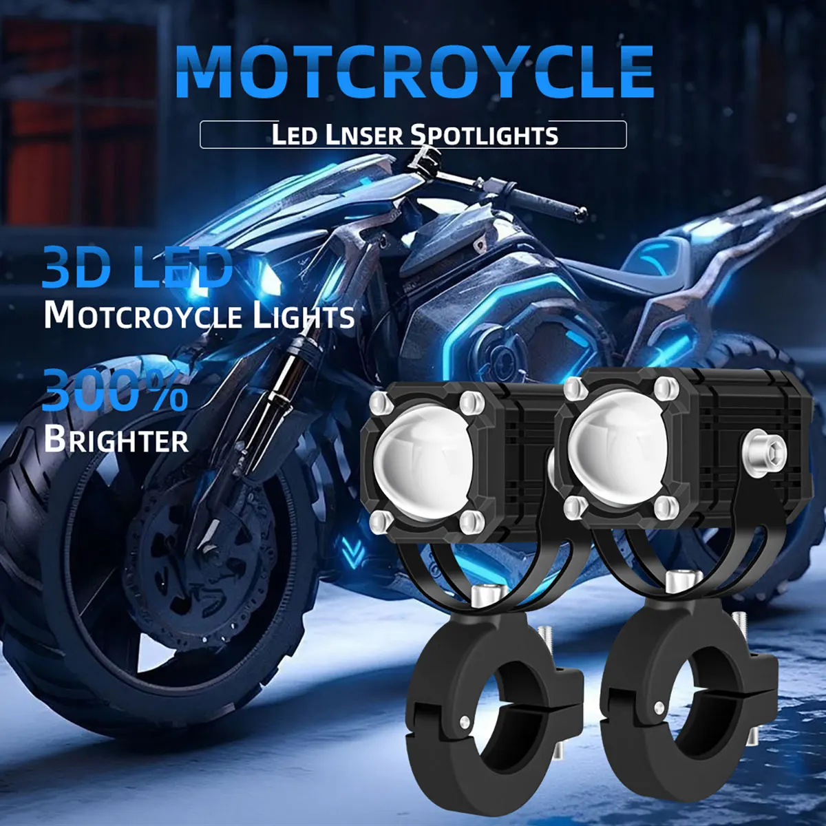 New LED laser light bulbs Motorcycle headlights Spotlights Fog lights High and low beams lens Headlights Spotlight With bracket