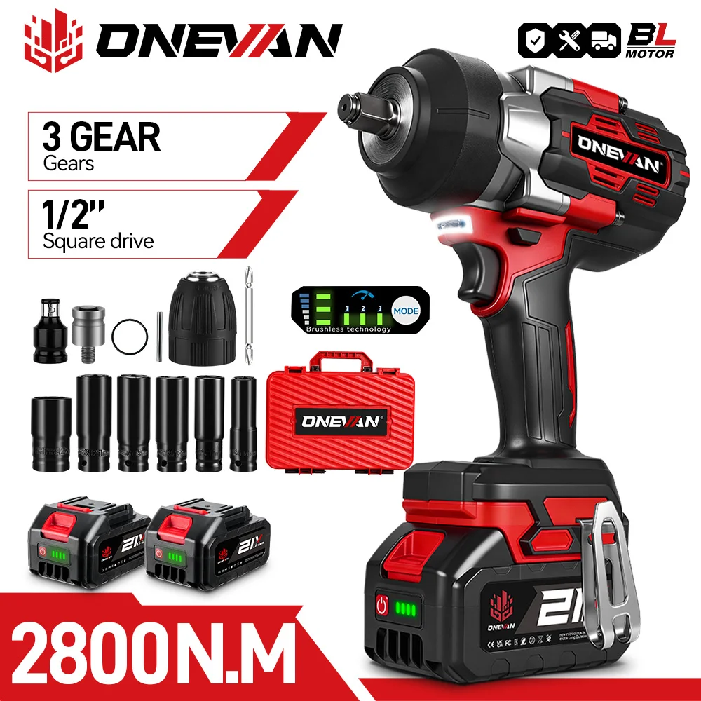 ONEVAN ブラシレス 2800N.Mトルク 電動インパクトレンチ 1/2インチ 5
