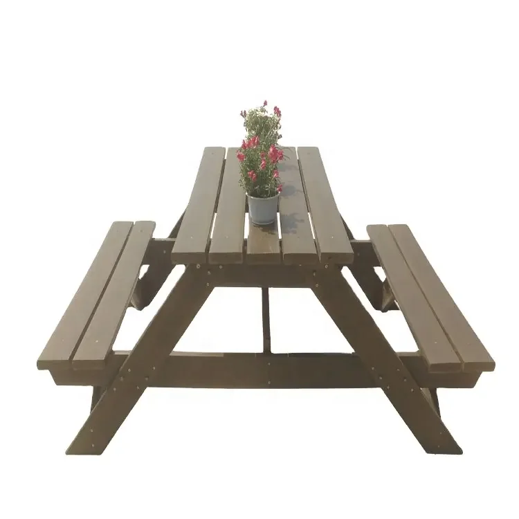 

Outdoor Furniture Patio Recycled Plastic HDPE Picnic Camping Resort Dining Table With Bench Outside Restaurant Public Cafe Table
