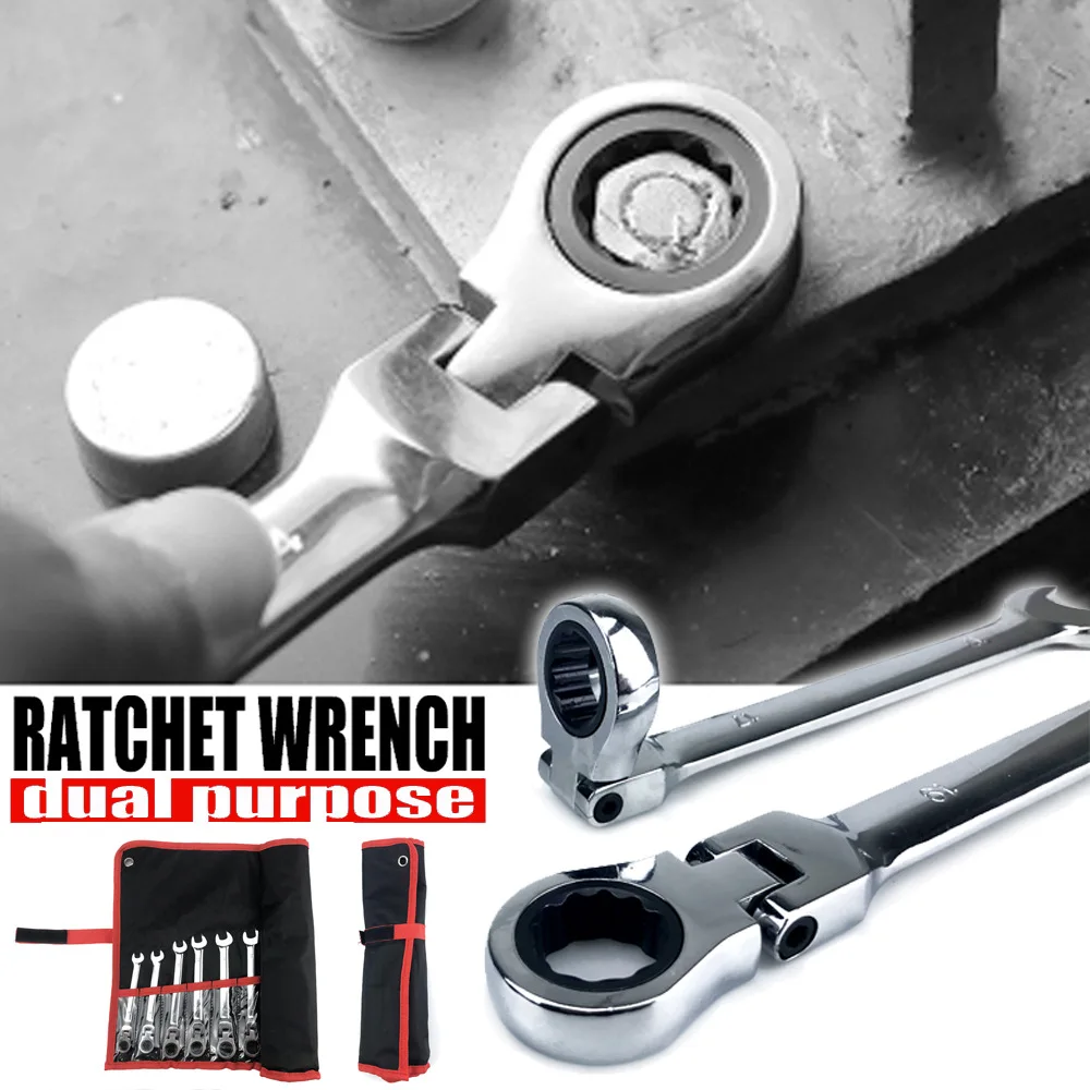 12-piece ratchet wrench, cloth bag, movable head, open plum blossom dual-purpose, two-way labor-saving and quick repair tool