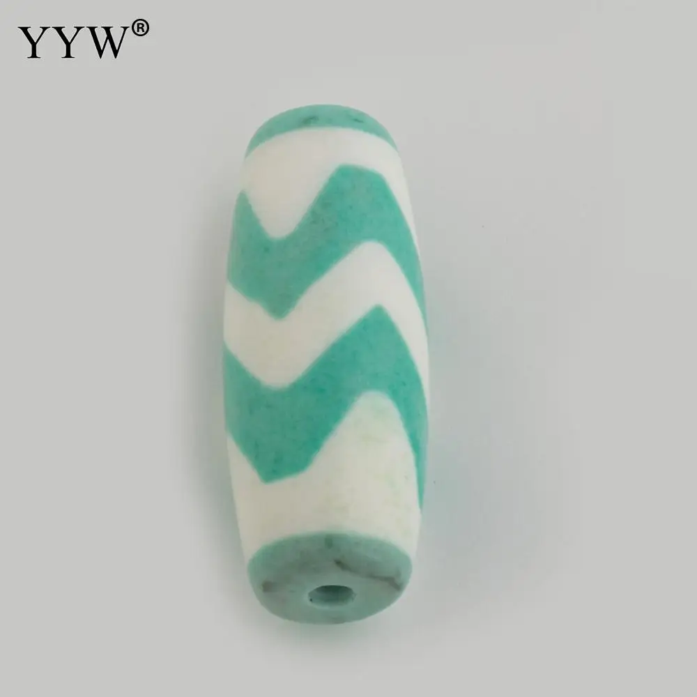 1pc 30x11mm Tiger Teeth Natural Tibetan Agate Dzi Beads Jade Green And White Drum Stone For Buddhist Jewelry Making Accessories