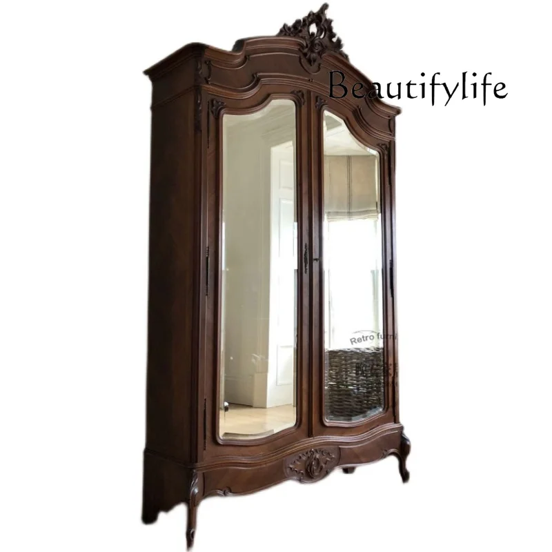 

Double door wardrobe antique oak old door wardrobe American carved solid wood wardrobe