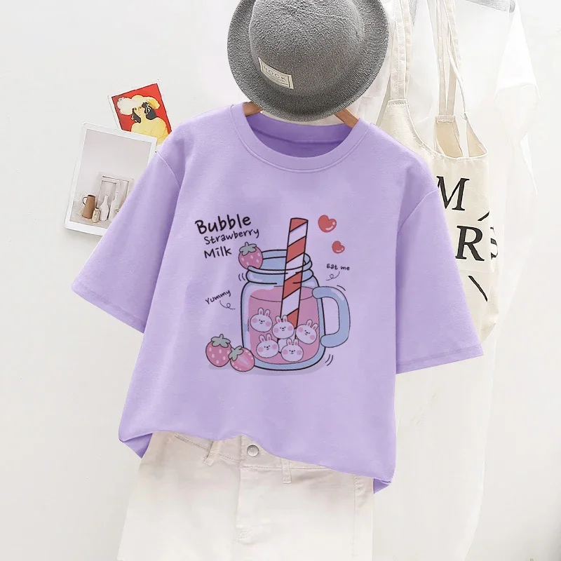 

Animal Rabbit T-Shirt purple T-Shirt Kids Girl Cool Summer originality Cartoon Baby Tops Tees Children Clothing Short Sleeve