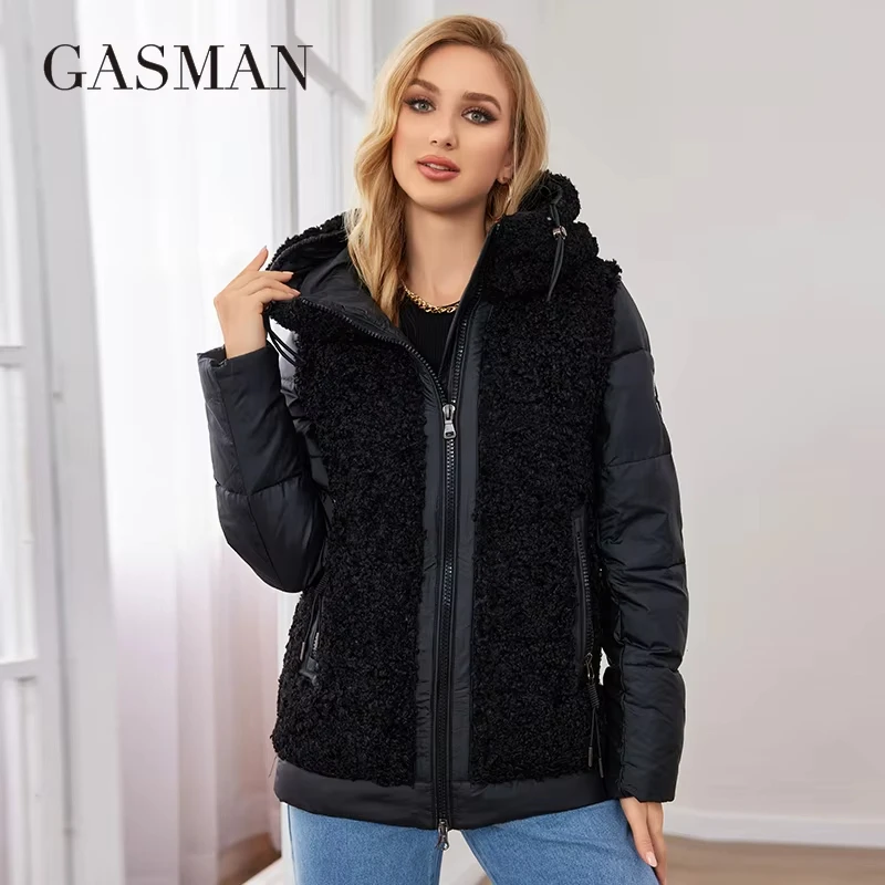 GASMAM Winter Down Jackets Women Warm Pluggable Sleeve Thermal Vest  Classic zipper Lacing Design Pocket Hooded Parkas 83369