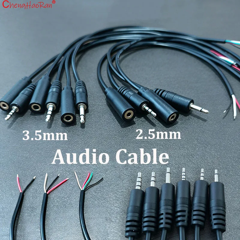 1PC 2.5mm 3.5mm Male to Female Straight Connector Cable 2/3/4Pin Extension Wire AUX Cable For PC DVD Car Speaker  Audio Phone