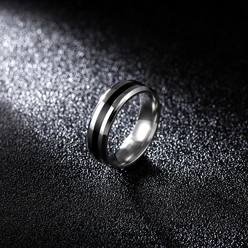 4/6MM Fashion Minimalist Black Stainless Steel Proposal Ring for Men and Women Couples Wedding Charm Jewelry Anniversary Gift image 2