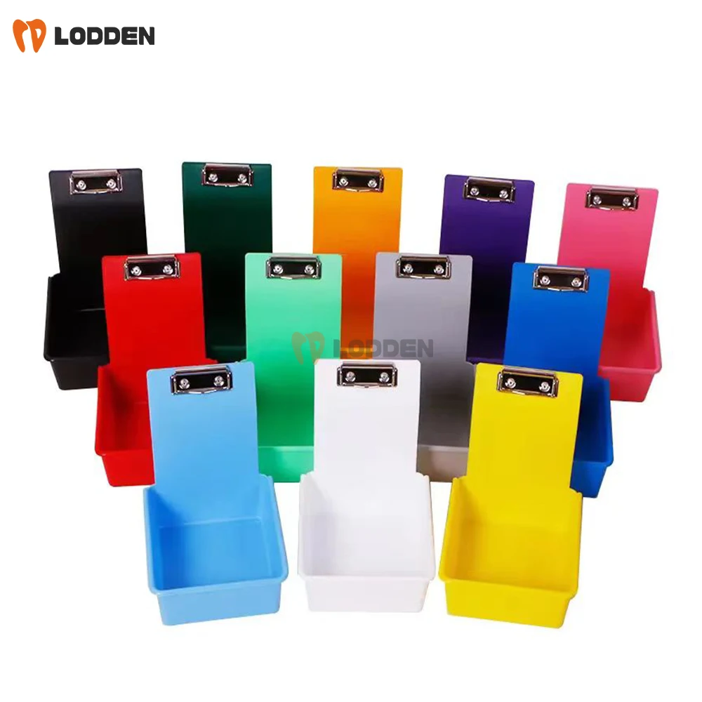 10PCS Dental Lab Storage Box Colourful PP Plastic Work Tray With Metal Clip Holder Dentistry Lab Work Pan Turnover Box Case