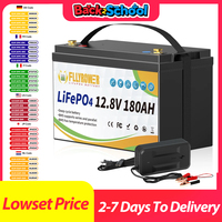 FLLYROWER 12V 180AH LiFePO4 Lithium Battery Pack  With Charger 8000+Cycles BMS 100A For Touring Campers Off-Road Solar Wind