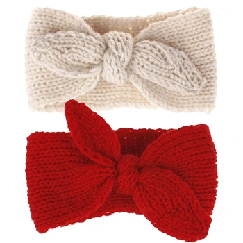 2 pçs/set bebê menina cor sólida bonito bandana-arco de coelho quente, outono e inverno faixa de cabelo de malha para acessórios de cabelo recém-nascidos