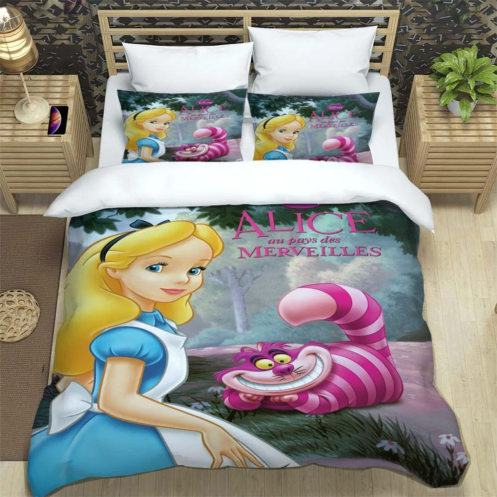 Disney Alice in Wonderland Cartoon Bedding Set 3D Printing Home Decoration Pillowcase Quilt Cover Cute Gift To Family and Friend