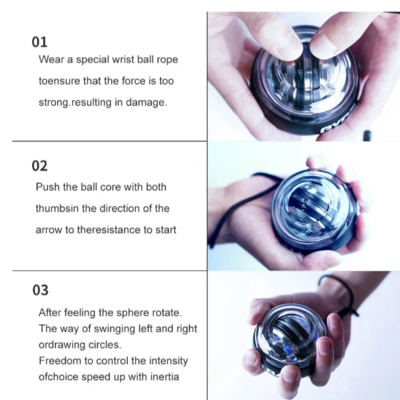 Portable LED Wrist Ball Centrifuge Gyro Wrist Press Automatic Gyro Ball Arm Hand Muscle Strengthen Forearm Trainer Fitness Equi