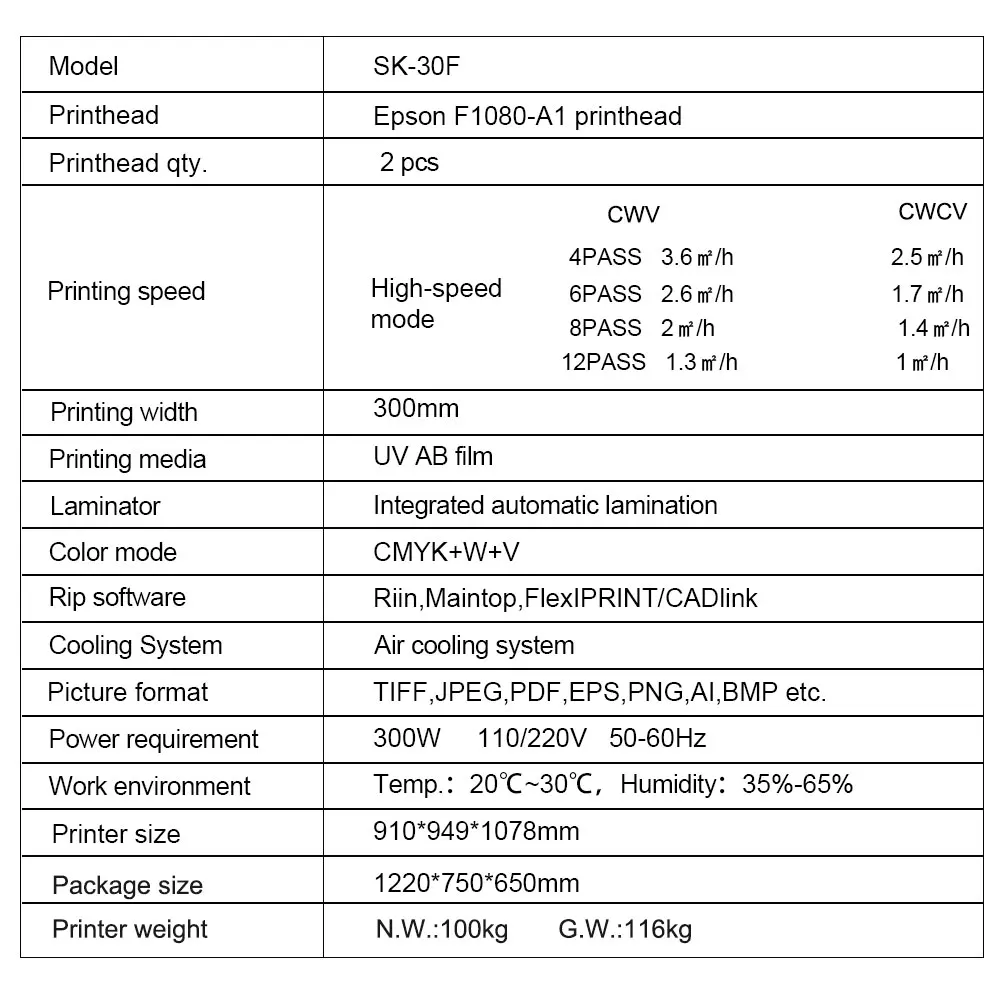 Sunika Epson XP600 F1080 Inkjet Film A3 Uv Dtf Printer Flatbed Logo Printer Sticker 30cm Transfers UV DFT Printing Machine