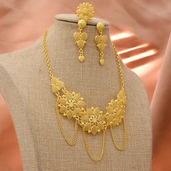 Annayoyo Indian Chokers Wedding Chain Jewelry Sets Gold Color Earrings For Women African/Dubai/Arab Wedding/Party Wife Gifts