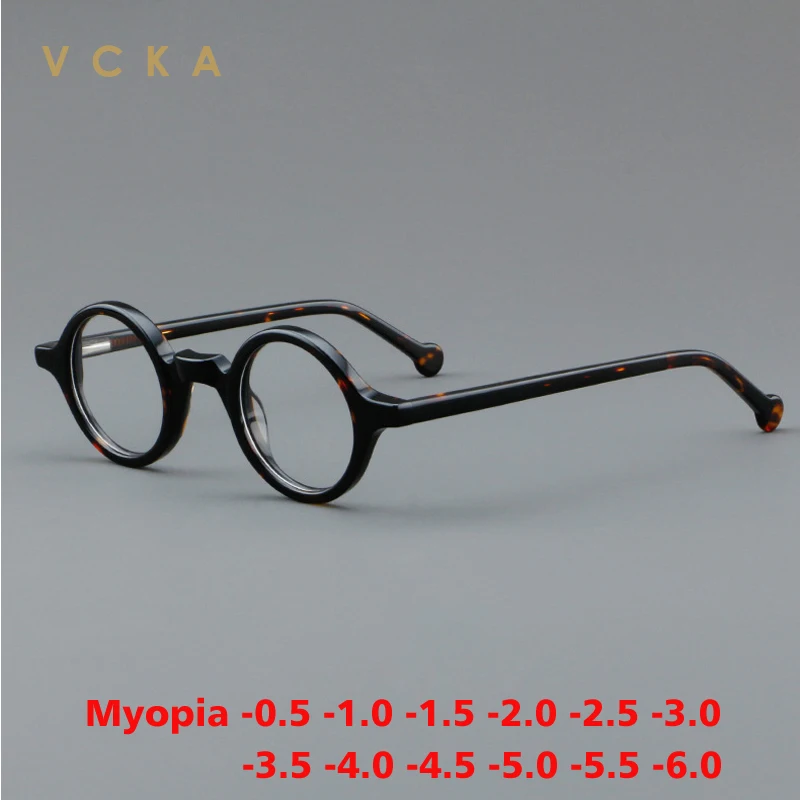 

VCKA Acetate Myopia Men Glasses Frame Vintage Women Small Round Eyeglasses Optical Prescription Spectacles Eyewear -0.5 to -6.0