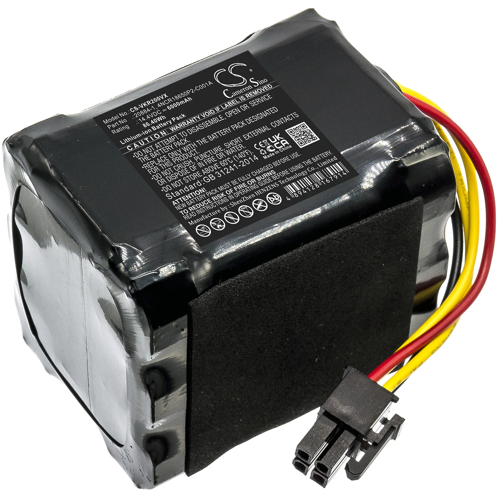 Replacement Battery for Vorwerk Kobold VR200 PN:4NCR18650P2-C001A,20884-1,48245 6000mAh / 86.4Wh