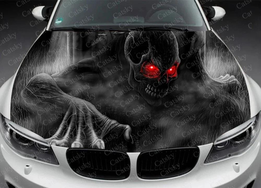 Dark Skull Car Hood Decal, Sticker, Graphic, Wrap Decal, Truck Decal,Truck Graphic, Abstract Cool Bonnet Decal image 3