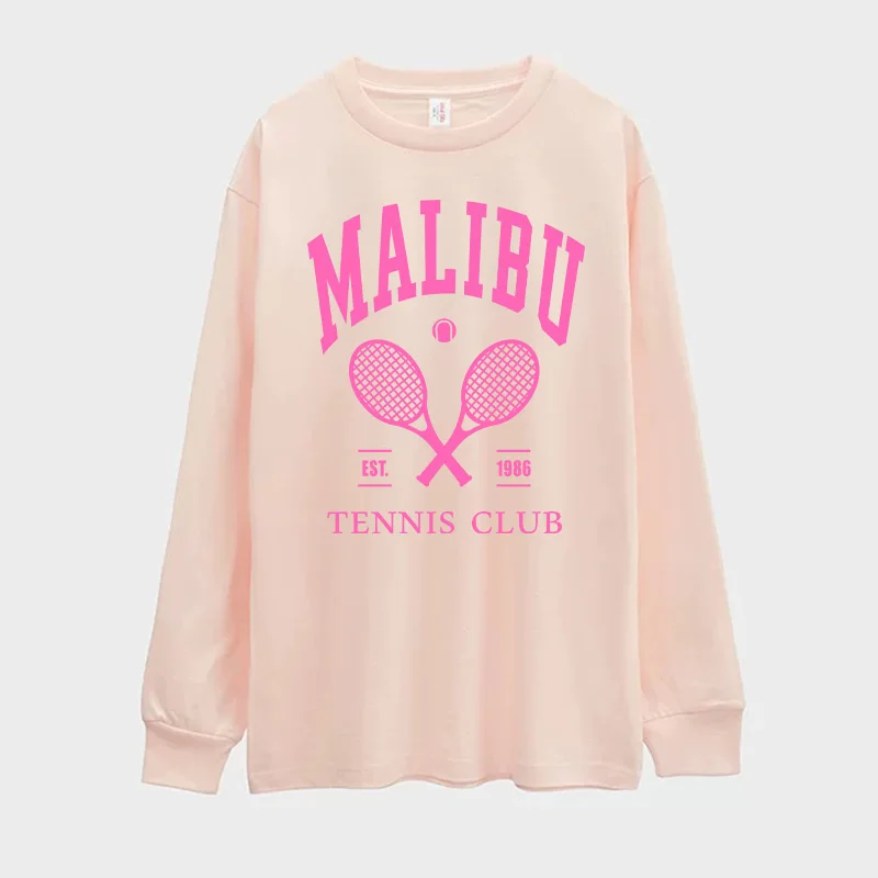 American Vintage Style Oversized Long Sleeve Tshirts For Women 2024 Street Fashion Tennis Club Printing Tees Cotton Casual Shirt