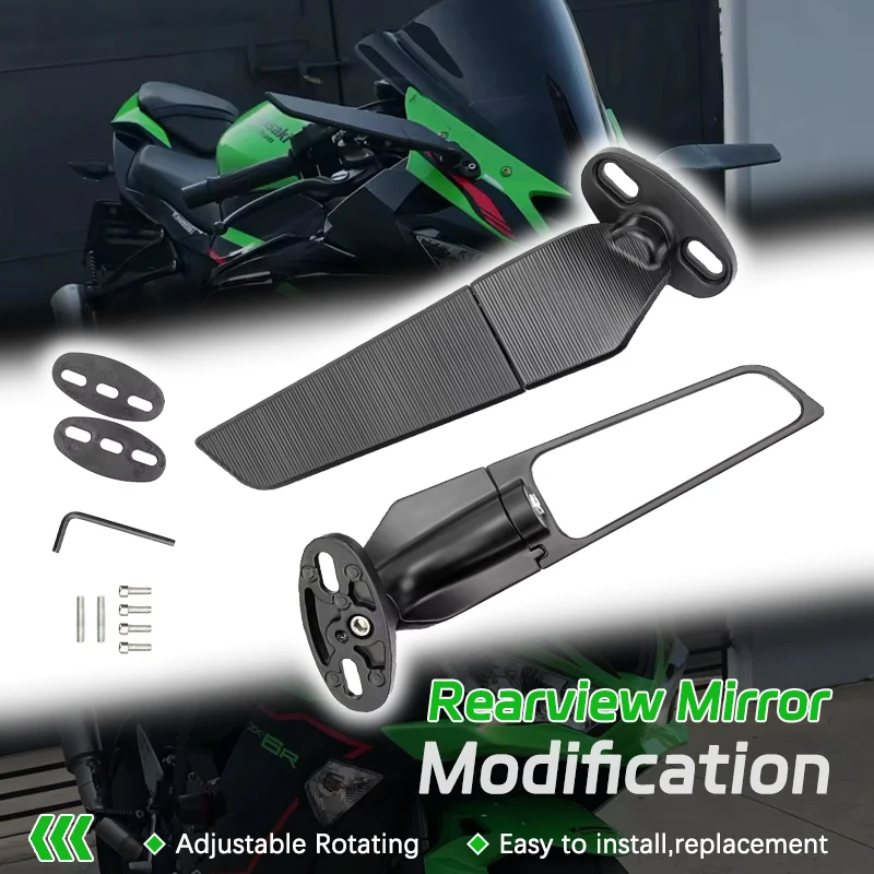 2pcs Motorcycle Accessories Wing Mirror Adjustable Rotating Wind Rearview for Kawasaki Ninja 636 ZX6R ZX-6R ZX636 2009-2023 2024