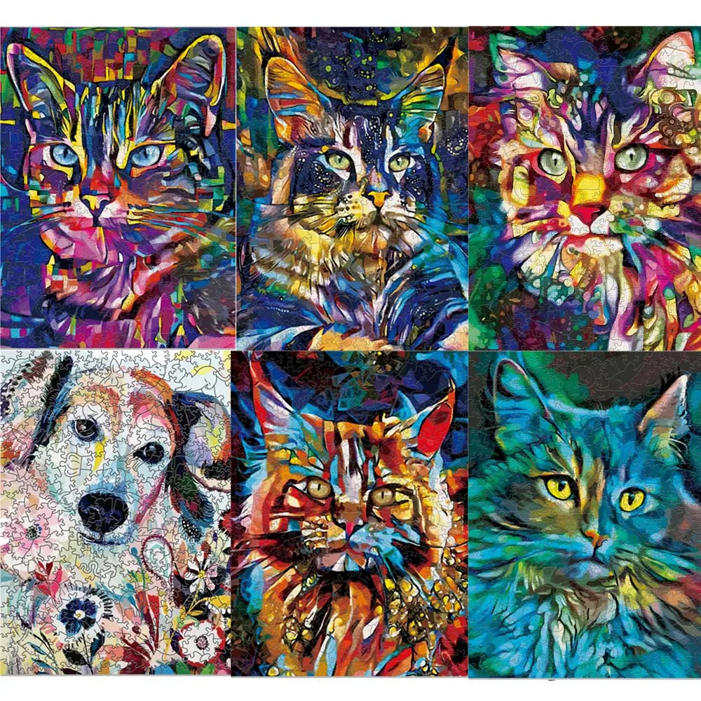 Rectangular Cat Wood Animal Jigsaws Creative Games Brain Twister Holiday Gifts Wooden Puzzle Kids Adults High-quality DIY Toys
