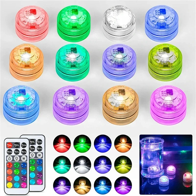 Submersible LED Lights Waterproof Underwater RGB with Remote Control Colour-Changing Light, Battery-Operated Flameless Lamps
