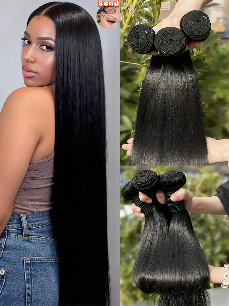 

Прямые пучки человеческих волос Bone 30, 36 дюймов, 100% необработанные, Remy, 1 3, 4, пучки натуральных необработанных человеческих волос, девственные пучки