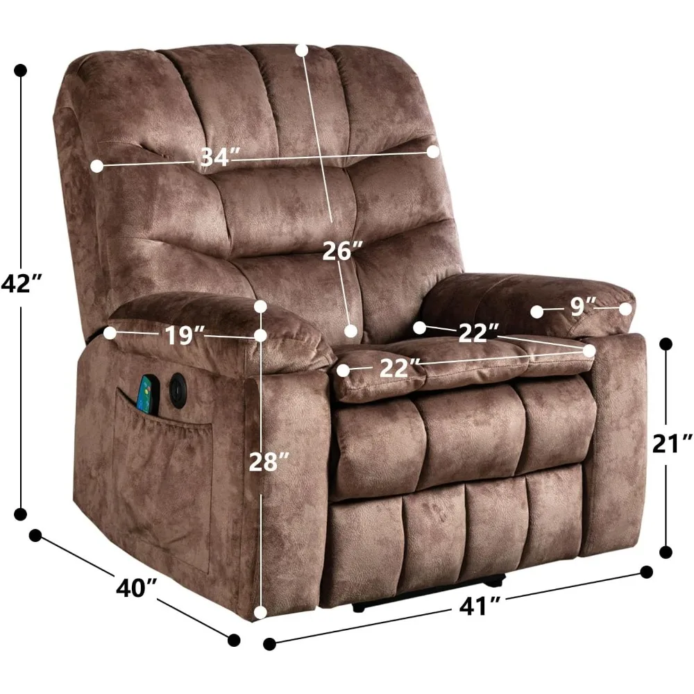 Large Power Lift Recliner with Massage and Heat, Safety Reclining Mechanism, Electric Chair with USB Port, 2 Hidden Cup Holders