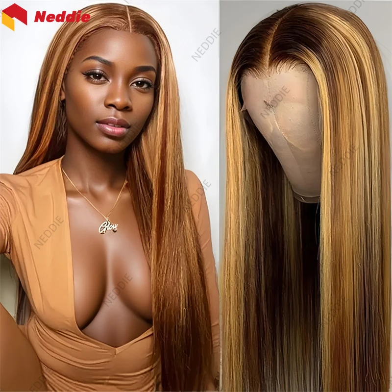 

Cheap Highlight Straight Neddie Preplucked Free Wigs 100% Human Hair 13x6 Long Transparent Lace Frontal Wig on Sale Clearance