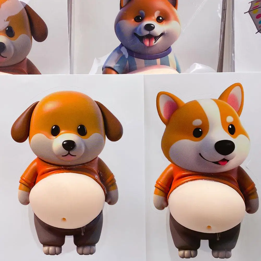 2-10PCS Cute 3D Soft Belly Cat Sticker Shiba Inu Dog Phone Case Decoration Animal Laptop Decal Soft Belly Design Stickers Gifts