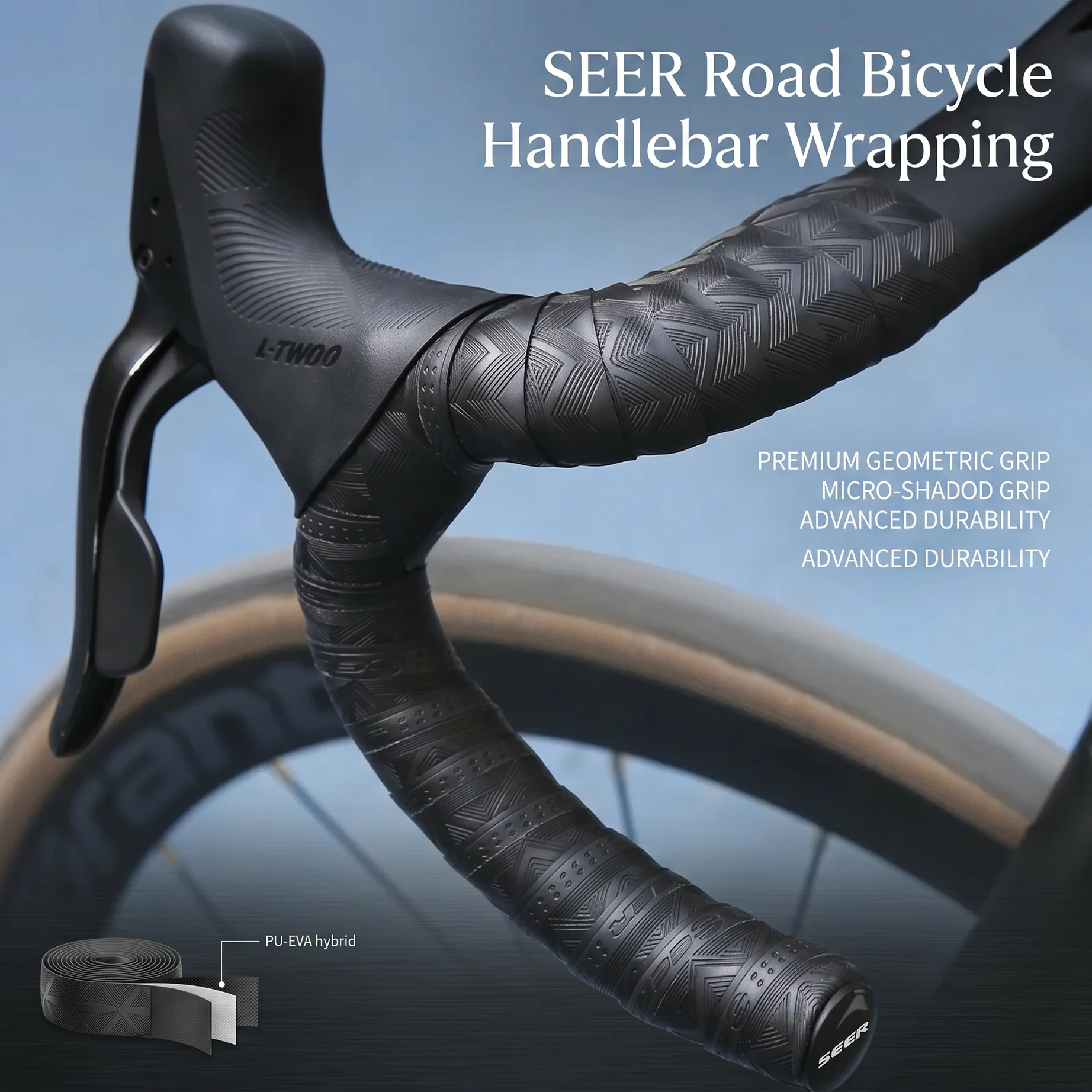 

SEER Anti-Slip Bike Handlebar Tape PU+EVA Silicone Shock Absorbing Road Bike Bar Tape with Bar End Plugs Cycling Parts